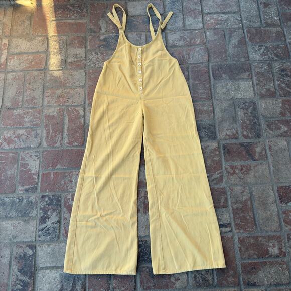 Amuse Society Betina Wide Leg Button Front Yellow Denim Jumpsuit Overalls Size S - Picture 1 of 8